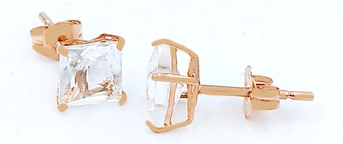GENUINE 1.60 Cts WHITE SAPPHIRES STUD EARRINGS 14k ROSE GOLD - Free Certificate - Picture 10 of 11