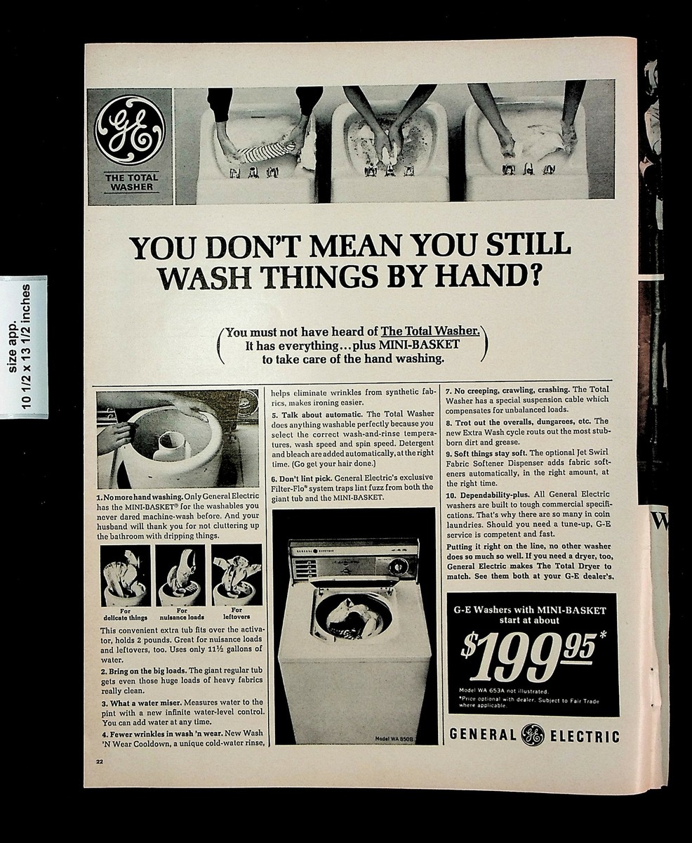 1966 GE General Electric Total Washer Mini Basket Vintage Print Ad