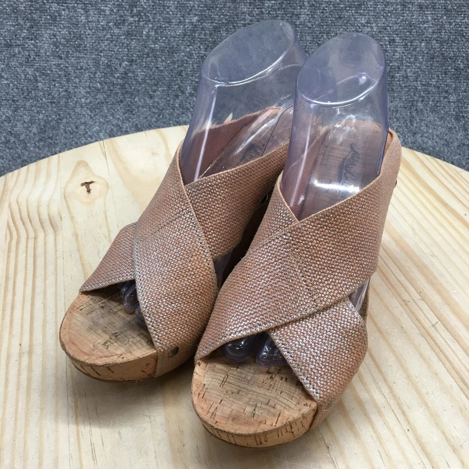 Sandalias Lucky Brand para mujer 8 M Miller correa cruzada corcho cuña deslizable tela marrón Foto 3 de 4