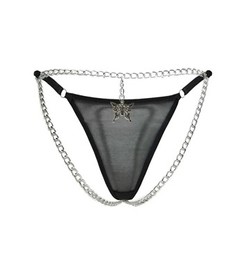 SEXY SEE-THROUGH MESH METAL CHAIN BUTTERFLY THONG PANTY EXOTIC LUXURY LINGERIE