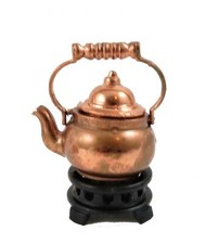 Dolls House Old Fashioned Copper Kettle on Stand 1:12 Kitchen Accessory