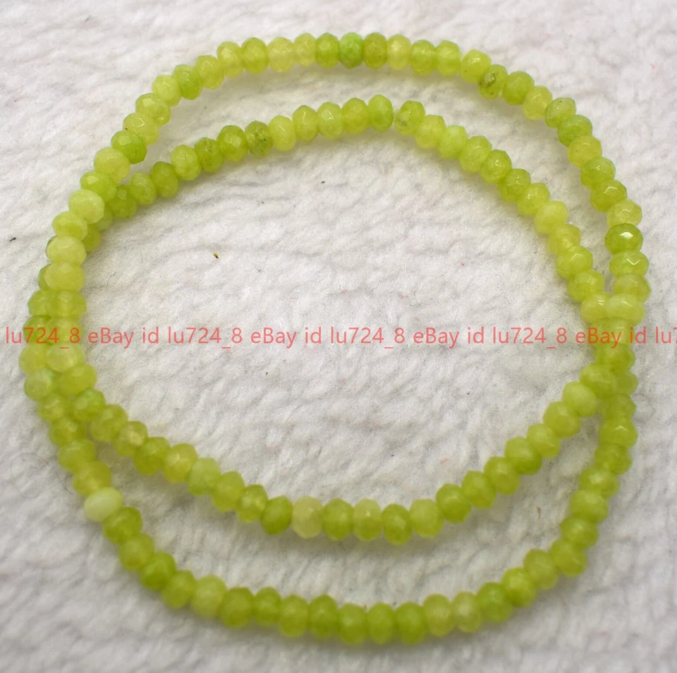 Wholesale Lot 6 Pcs Faceted Green Peridot 2x4mm 7.5" Crystal Stretch Bracelet - Image 3 of 4