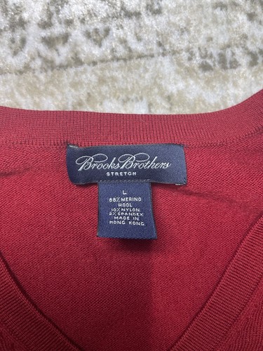 Brooks Brothers Maglione Uomo L Rosso Scollo a V Lana Nylon Maglia Elasticizzata Pullover Maglione - Foto 2 di 4