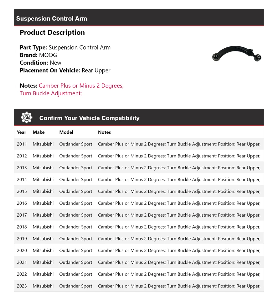 Brazo de control de suspensión trasero superior MOOG para Mitsubishi Outlander Sport 2011-2023 Foto 2 de 4