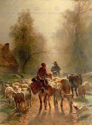 GEMÄLDE LANDSCHAFT STUDIE LÄNDLICHER TROYONWEG MARKT POSTER KUNSTDRUCK BB12528A