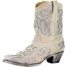 CORRAL Women's White Glitter Inlay  Crystals Ankle Boots A3550-Ld 