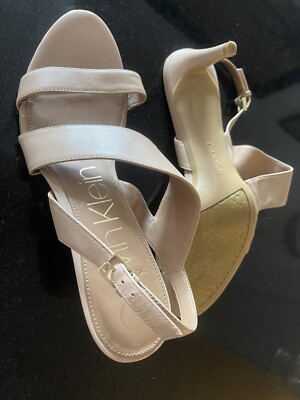 Calvin Klein Lancy Heeled Sandal In Natural