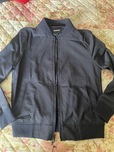 Express Navy Wool Blend Bomber Jacket 2 Way Zipper XS Size New with tags - Picture 2 of 10