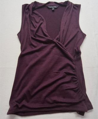 41 Hawthorn womens purple sleeveless faux wrap Top M ruched side draped neckline