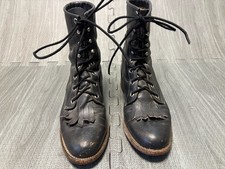 Justin Vtg Women's Kiltie Western Cowboy Boots Sz 6B Lace Up Roper Black Leather
