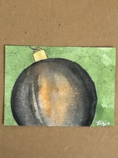 ACEO Original Watercolor Painting Art Galaxy Ornament Christmas Tree Orange