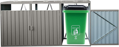 Metal Trash Can Storage Shed for 3 Cans, Easy Disassemble, Gray