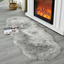 Image of Soft White Faux Fur Rug Shaggy Carpet Plush Sheepskin Floor Mat Home Decor