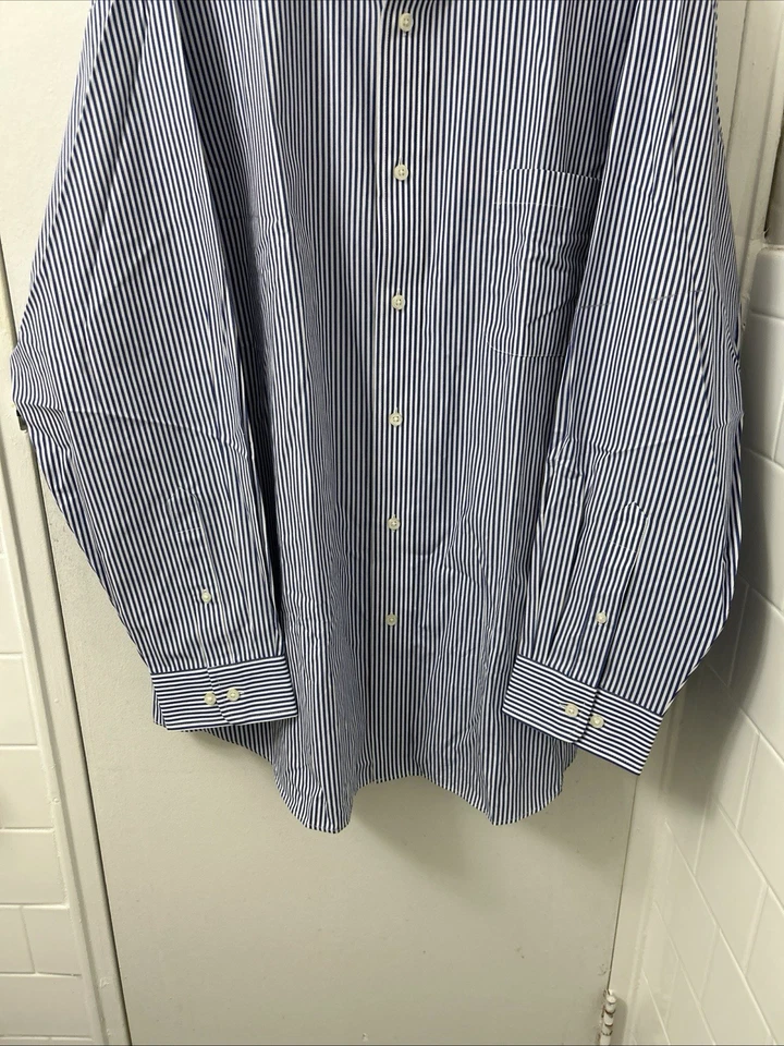 Camisa Croft & Barrow Para Hombre Talla 18.5 Azul Blanco Rayas Fácil Cuidado Calce Clásico L/S Foto 3 de 4