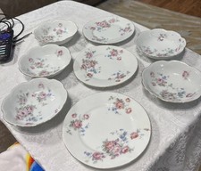 Vintage anni 20 porcellana romana V Germania rosa rosa 3 piatti da dessert 6" e 5 ciotole