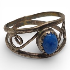 Sterling Silver 925 Blue Oval Stone Openwork Ring Size 7 Vintage 1.9g