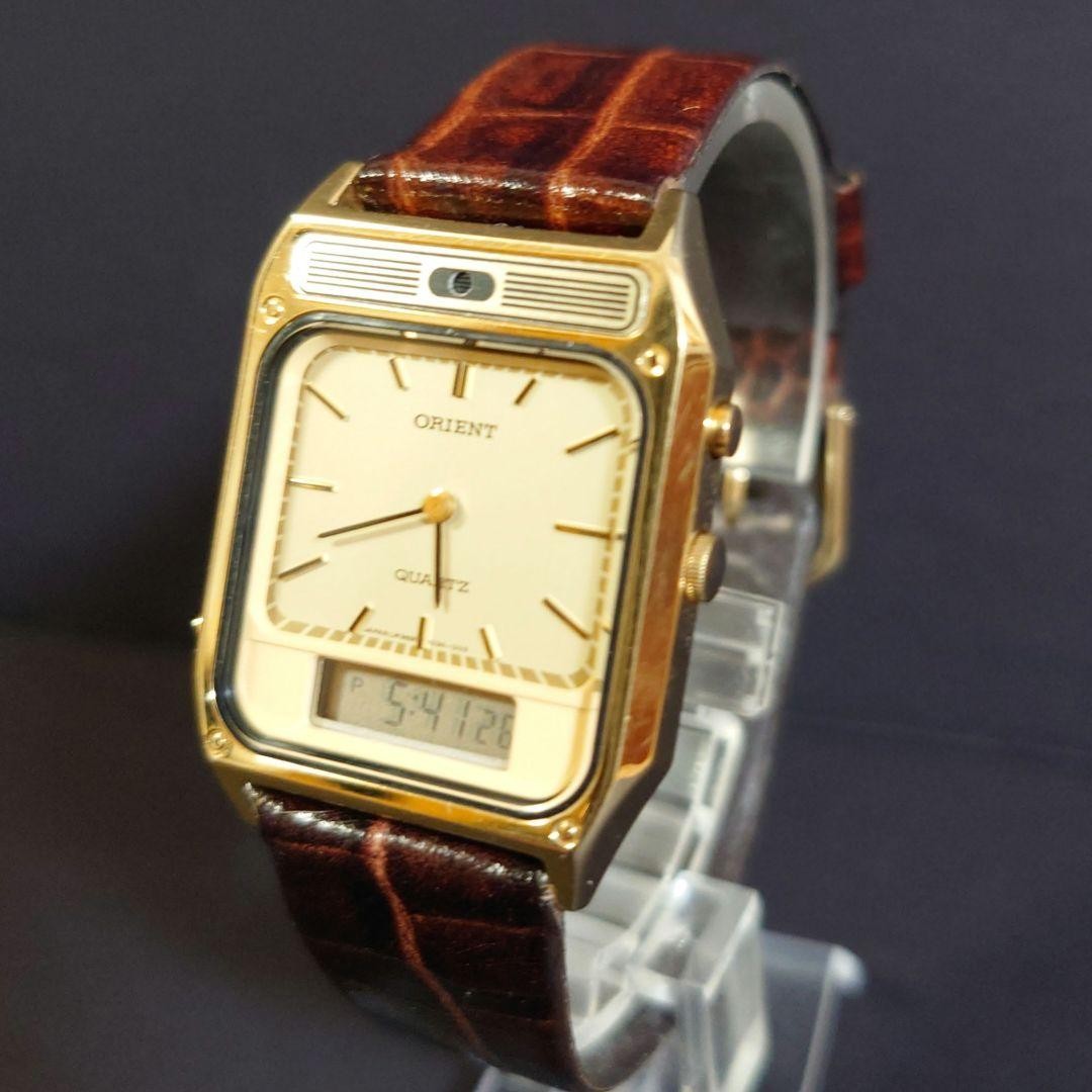 Watch Orient Vintage Digital Analog I969403-40 Quartz Gold Face Leather Double - vintagewatches.pk
