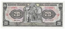 Ecuador 20 Sucres, 1986 P-121A Serie LM  Unc