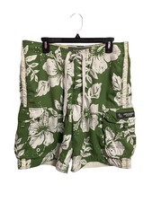 Abercrombie  Fitch Board Shorts Mens 34 Green Floral Swim Hawaiian Cargo Y2K