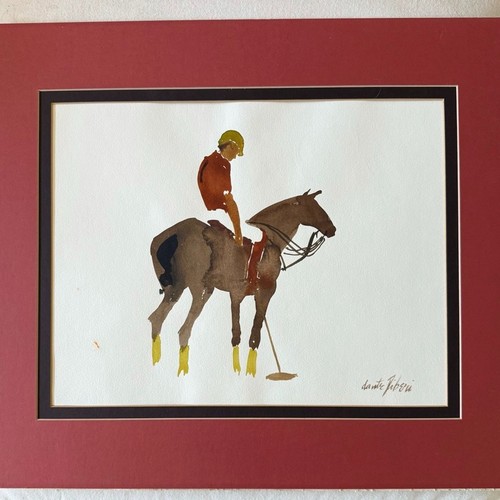 Original watercolor by Dante Liberi of Polo Player and pony signed and matted.