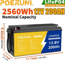 12V 200Ah LiFePO4 Lithium Battery Deep Cycle Built-in BMS for Solar RV Off-Grid