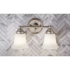 Ashhurst 2-Light Brushed Nickel Vanity Light with Frosted Glass Shades Free Ship
