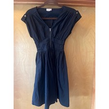 Love...ady Zip Front Mini Dress Small Black Cap Sleeve Smocked Fit & Flare Edgy