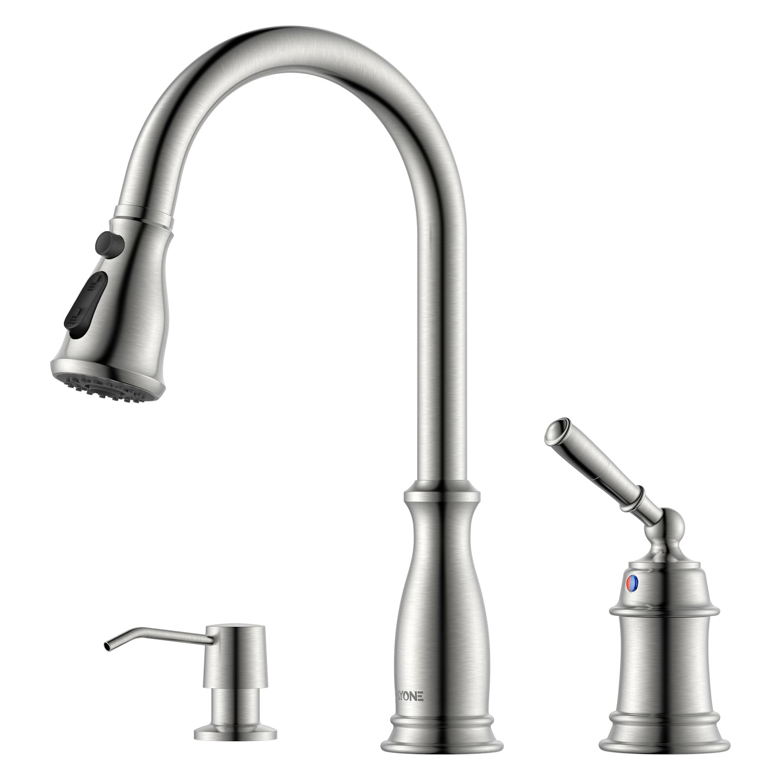 With Pull Down Sprayer And Soap Dispenser, 2 Holes