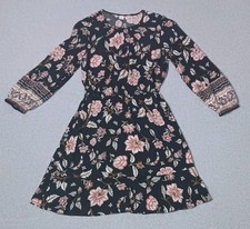 Old Navy Long Sleeve Fit & Flare Midi Dress Small Black Floral Dark Romantic 