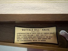 Buffalo Bill Cody Knife Reproduction Wall Mount Plaque CARVEL HALL W/ Sheath