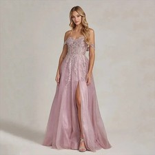 Elegant Wedding Prom Dress Gown Luxury Lace Applique Formal Party Evening Gowns