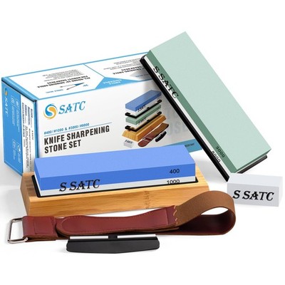 S SATC Knife Sharpening Stone Whetstone 4 Side Grit 400/1000 3000/8000 Blue 