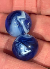 2 VTG Glass Marbles Cobalt Swirl Approx .61" .67" Lot 15 Maybe Transitional