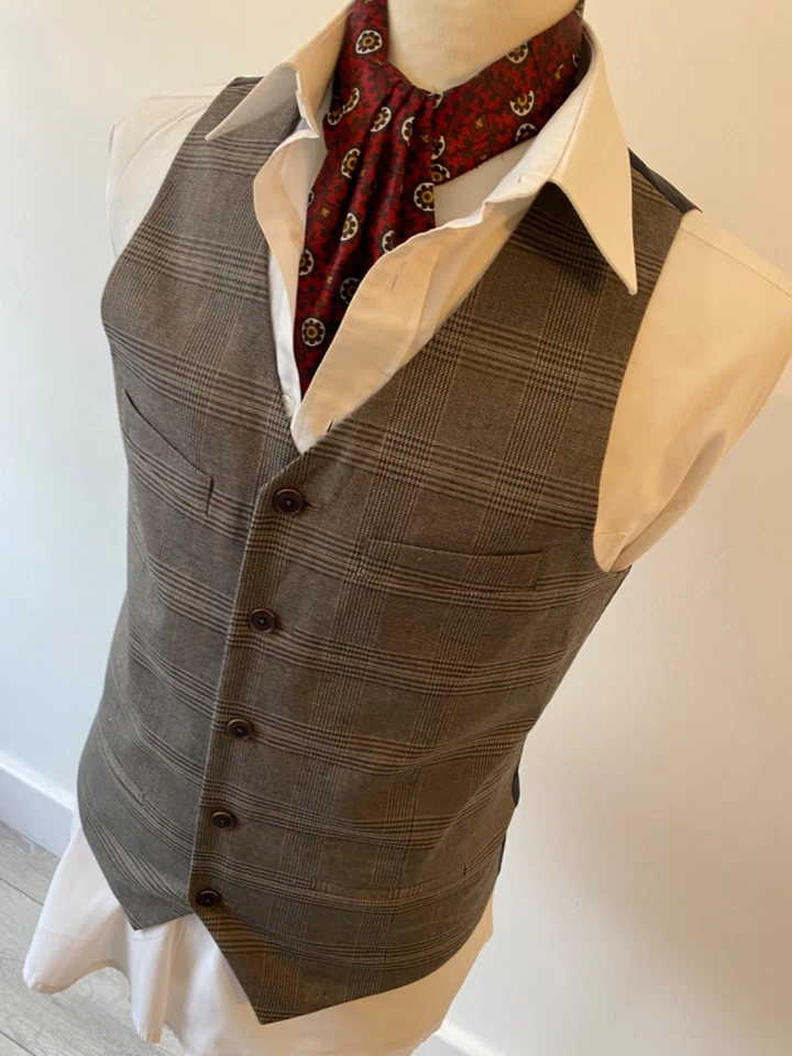 VINTAGE mens MEXX GREY PRINCE OF WALES CHECK VEST WAISTCOAT 38" - Image 3 of 4