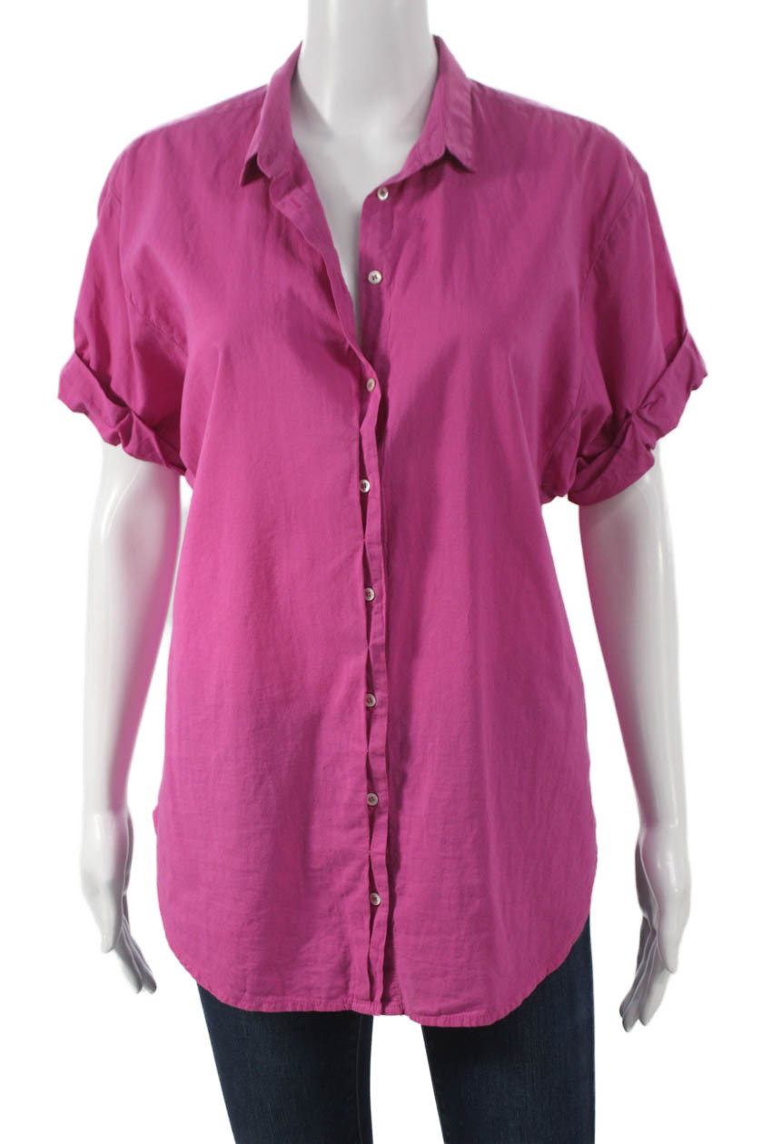 Xirena Womens Basic Collared Short Sleeve Button Up Pink Cotton Top Size SFree Shipping in US $100+ Orders | $6.95 Orders Below