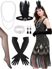 Flapper Kleid 1920er Damen Gatsby Kostüm Fransen Pailletten Schwarz Größe M