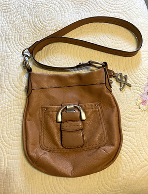 B Makowski Women s Brown Solid Crossbody Bag w/ Buckle Accent Pockets