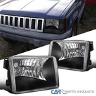 Black Fits 1993-1998 Jeep Grand Cherokee Headlights Lamps Left+Right Replacement