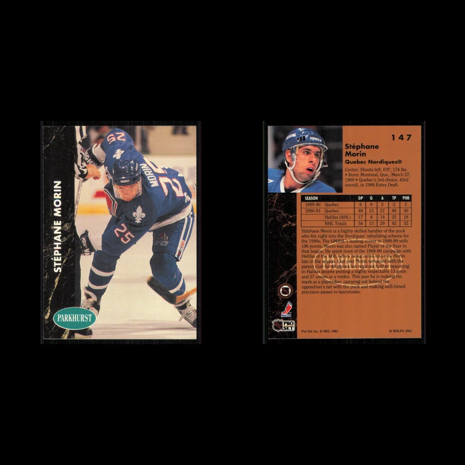 Stephane Morin #147 1991 Parkhurst Quebec Nordiques Hockey Card NHL NM - Image 3 of 3