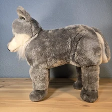 Vintage WMG Plush Gray Wolf Footstool Footrest Ottoman 17" x 15"  ~ Rare!
