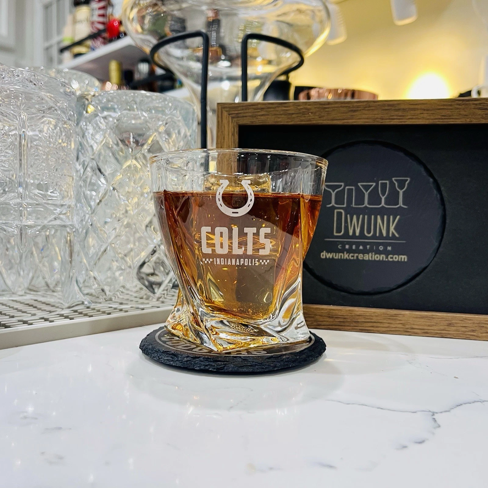 Engraved Indianapolis Colts Whiskey Glass - Twisted Whiskey Glasses