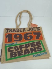 Trader Joe's COFFEE JUTE BURLAP REUSABLE  TOTE BAG 