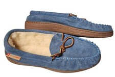 Alpine Swiss Sabine Womens Suede Shearling Slip On Moccasin Slippers Blue Size 9