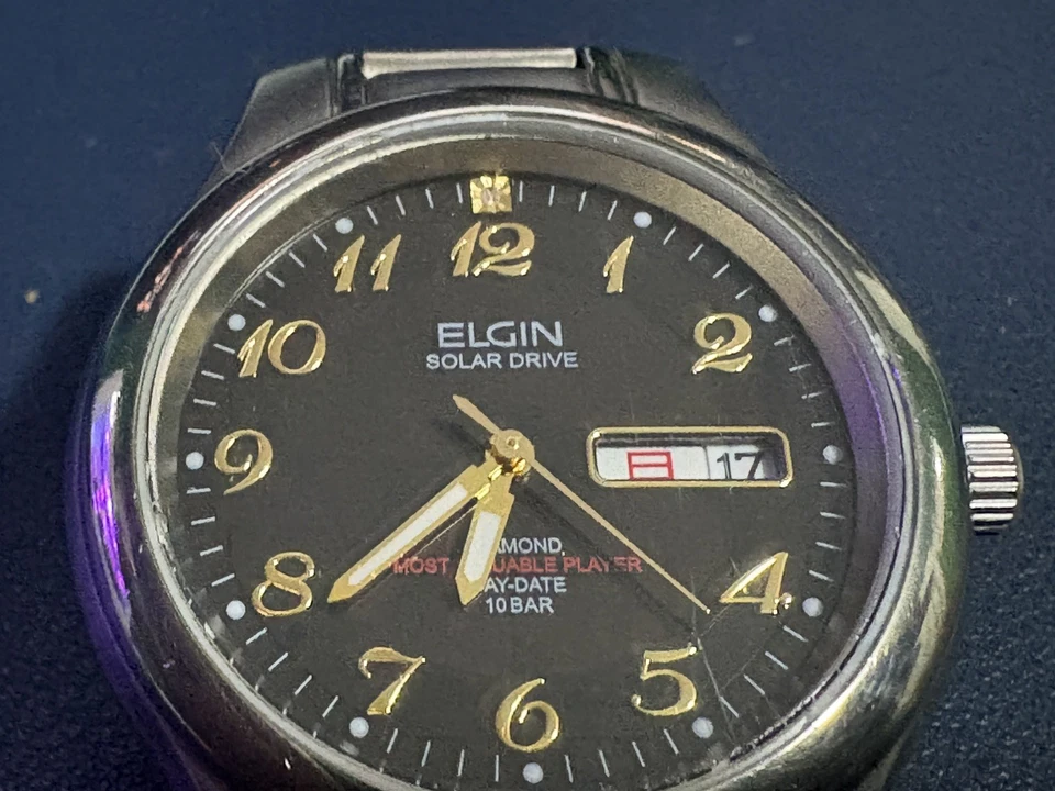 ELGIN Vintage Men's Solar Powered Black watch with  diamond and Breguet numerals - Image 2 of 4