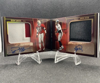 2025 Panini Silhouette Football  1 on 1 booklet Sanders and Rison Patch Auto /25