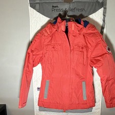 Weatherproof Girls Coral Hooded Basic Jacket L 10/12 Full Zip Striped Trim