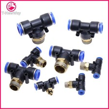 Image of Pneumatic Tee T Piece Male Stud To Hose Tube Inline Push Fit Connector Air Line