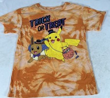 Pokemon Trick or Treat Pikachu Eevee Orange Tie Dye Shirt Hybrid Girls Size M
