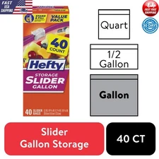 Gallon Slider Storage Bags 40 Count MaxLock Seal Expandable Bottom BPA-Free New
