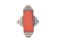 VINTAGE ART DECO GERMANY 925 STERLING SILVER CARNELIAN GEMSTONE RING  Size 4